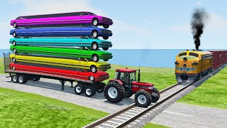 Flatbed Trailer Truck Potholes Transport Car Portal Trap Rescue  Cars vs Speed Bumps  BeamNGdrive [upl. by Aranaj]