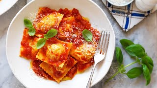 Homemade Chicken and Mushroom Ravioli with Simple Tomato Sauce [upl. by Aisatan]