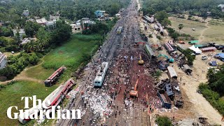 Drone footage shows deadly train crash site in India [upl. by Elamef]