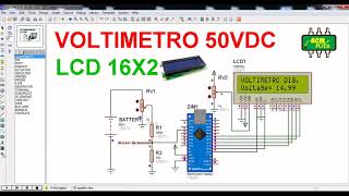 VOLTIMETRO DIGITAL 50VDC CON LCD 16X2 USANDO DIVISOR DE VOLTAJEARDUINO NANO [upl. by Oinegue]