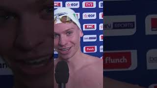 Léon marchand interview par nelson monfort après sa qualification pour les Jeux Olympiques de Paris [upl. by Renaldo712]