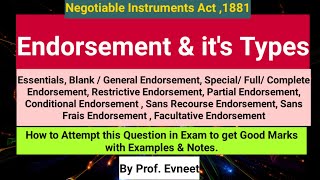 Endorsement of Negotiable Instrument Types of Endorsement  Endorsement and its Types [upl. by Larcher]