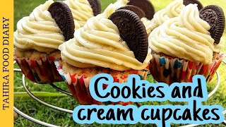 COOKIES AND CRAEM OREO CUPCAKES  EASY VANILLA OREO CUPCAKES  أوریو کاپ کیک [upl. by Trefler]