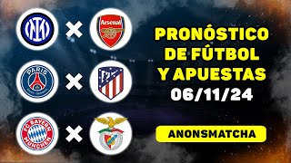 Pronósticos de fútbol para hoy deportivos Inter  Arsenal PSG  Atlético Bayern  Benfica [upl. by Sofie]