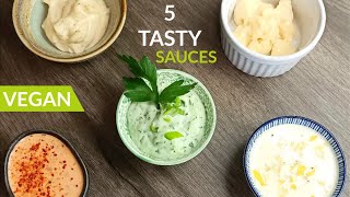 5 TASTY SAUCES  5 Kalla Såser  5 соусов Vegan [upl. by Brower103]