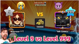 8 ball pool  LEVEL 9 vs LEVEL 999 😳 Who will win  Crazy Gameplay 🤯 [upl. by Orest]