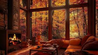 Relax with Autumn Forest Ambience 🍂 Soft Jazz amp Cozy Cabin Ambience [upl. by Llenrod]