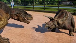 Jurassic World Evolution  Torosaurus amp TRex Breakout amp Fight 1080p 60FPS [upl. by Katharina]