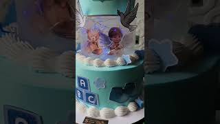 2tier Christening Cake with Acrylic Cake Separator amp Fairy Lights cakeshorts 2tiercake baptism [upl. by Agnola]