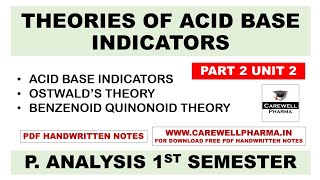 Theories Of Acid Base Indicators  Ostwalds Theory  Quinonoid Theory  Pharmaceutical Analysis [upl. by Ellehcem]