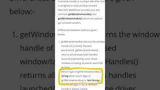 Selenium interview questionsgetwindowhandle seleniumtesting [upl. by Stefa]