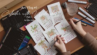 Art Vlog 1  Creating Monthly Calendar with Watercolor Pencils amp Copic Markers  Draw with Me [upl. by Judi461]