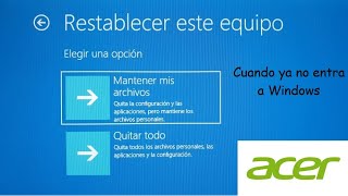 Restaurar Sistema Operativo a su Estado de Fábrica LAPTOP ACER [upl. by Drawde]