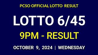 645 LOTTO RESULT TODAY 9PM DRAW October 9 2024 Wednesday PCSO MEGA LOTTO 645 Draw Tonight [upl. by Lekcar]