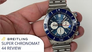 Breitling Super Chronomat 44 Ceramic Bezel Chronograph Review  Blue Dial amp Ceramic Blue Bezel [upl. by Thgiwd]