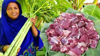 Yummy Elephant Foot Tree Mutton Recipe Oler Data Khasir Mangsho Ranna Elephant Yam Goat Meat Cooking [upl. by Domash417]