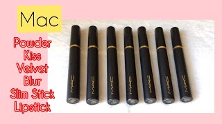 MAC Powder Kiss Velvet Blur Slim Stick Lipstick  Lip Swatches [upl. by Gert]