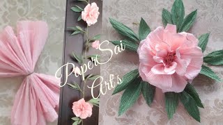 Crepe paper rose flowers for decorFlores de papel crêpe Handmade garland PaperSaiarts [upl. by Guyon]