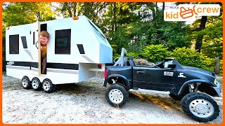 Camping adventure with kids RV trailer and ride on truck sleeping in camper Educational  Kid Crew [upl. by Perle]