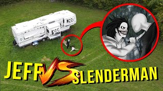 DRONE CATCHES JEFF THE KILLER AND SLENDERMAN AT ABANDONED TRAILER PARK SCARY [upl. by Anuahs]