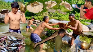 Fishing in the upper Himalayan River of Nepal  Traditional way to catch fish in Nepal  fishcurry [upl. by Squires]