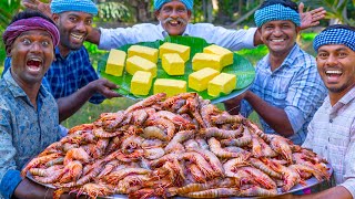 BUTTER GARLIC PRAWNS  Shrimp Roast with Butter  Spicy Prawn Recipe Cooking in Village [upl. by Cohdwell]