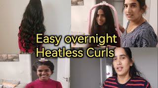 Easy overnight Heatless Curls 😱No Heat घर पर बालों को कर्ल करने का सबसे आसान तरीका [upl. by Assylla]