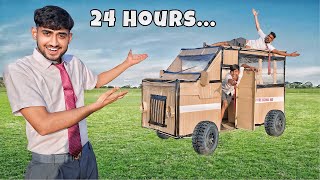 24 hours survival challenge in cardboard bus [upl. by Wilonah793]