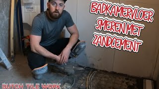 Badkamervloer smeren met zandcementShowerfloor mud install1 [upl. by Shuma]