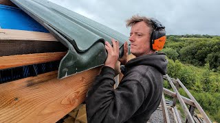 Timber Framed Barn Part 27 Braces And Roof Sheets [upl. by Anitsirk]