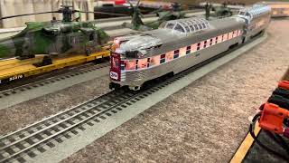 Custom kline Chrome Bilevel Amtrak passenger cars pulled by lionel legacy engines [upl. by Annavaig111]