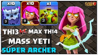 Best Th13 vs Th14 Attack TH13 Yeti Super Archer Attack With Overgrowth Spell in Coc [upl. by Carolee]