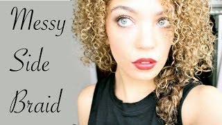 Naturally Curly Messy Side Braid  HoneysCurls [upl. by Anadroj]