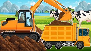 Farmer Bear Repairs Broken Road With Truck Crane Excavator  Vehicles Farm Animated [upl. by Alyac]