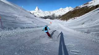 Zermatt Switzerland the most beautiful ski route skiing towards the Matterhorn in the morning [upl. by Nanci]