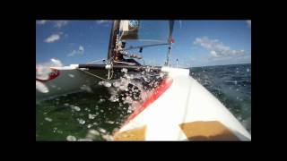 A Class Catamaran Slow motion of pitchpole due to bow hitting reef [upl. by Alexi794]