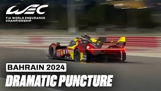 Dramatic Puncture For Ferrari Hypercar 50 I 2024 Bapco Energies 8 Hours of Bahrain I FIA WEC [upl. by Akihc]