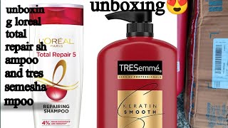 unboxing loreal total repair 5 and tressemeshampoo from flipkart😍flipkartlorealparisexplorepage [upl. by Carothers966]