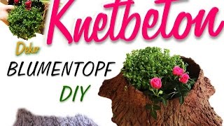 DIY  BLUMENTOPF aus KNETBETON  Beton deko  Baumstumpf  Gartendeko [upl. by Barnebas]