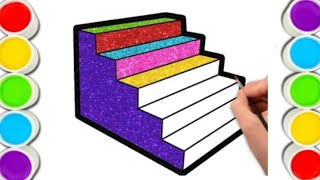 How to draw a colourful stairs step by step stairs painting coloring drawing [upl. by Yentihw]