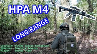 Airsoft gameplay in the woods  HPA M4SSR4 long range shots airsoft gameplay fun sport combat [upl. by Enaile]