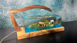 Horses in Resin  Decorative Epoxy Resin lamp  Resin Art [upl. by Erdnaid]