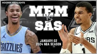 San Antonio Spurs vs Memphis Grizzlies Full Game Highlights  Jan 2  2024 NBA Season [upl. by Ynnod]