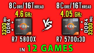 Ryzen 7 5800x vs Ryzen 7 5700x3D Test in 12 Games or R7 5700x vs R7 5700x3D  3D VCache Benchmark [upl. by Cavallaro]