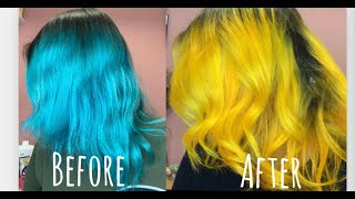 FROM BLUEGREEN TO YELLOW HAIR IN 1 DAY CRUELTY FREE [upl. by Lati]