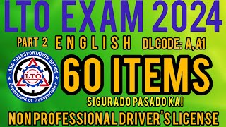 LTO NONPROFESSIONAL EXAM REVIEWER 2024  CODE A A1  ENGLISH PART 2 [upl. by Yerhcaz]