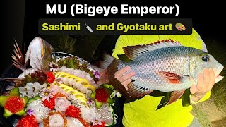 Night fishing for MU in HAWAII  Epic sashimi display and Gyotaku fishprint [upl. by Accissej12]