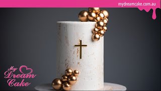 Elegant Tall Christening Cake with Gold Spheres [upl. by Ymma]