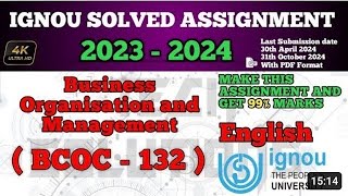 BCOC 132 SOLVED ASSIGNMENTS 202324 IN ENG BUSINESS ORGANISATION BCOC132 SOLVED ASSIGNMENT 2024 [upl. by Colwin]