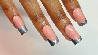 FULL Chrome French Tips Tutorial  BackToSchool Nails 💅🏽  Born Pretty [upl. by Cressida539]